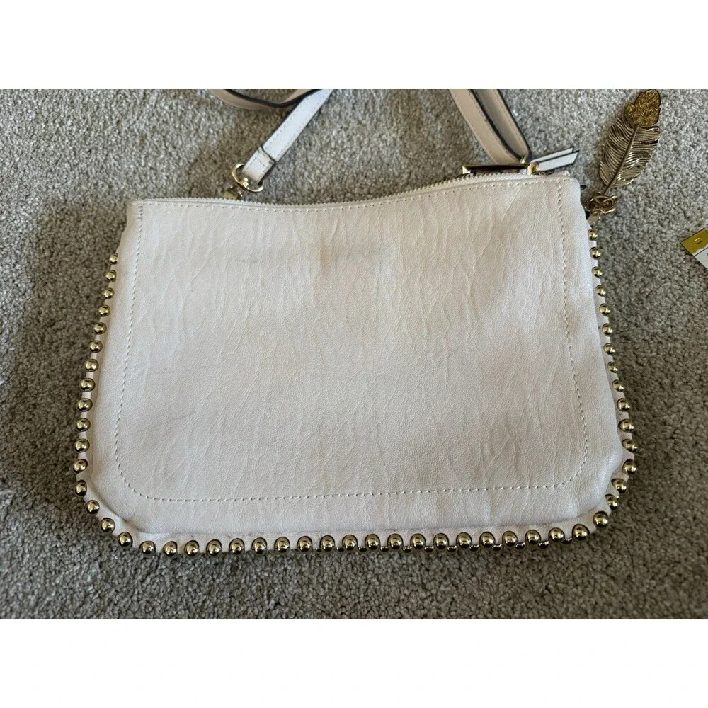 Jessica Simpson  Crossbody Bag  Ivory Gold Purse Detachable Strap Feather Summer